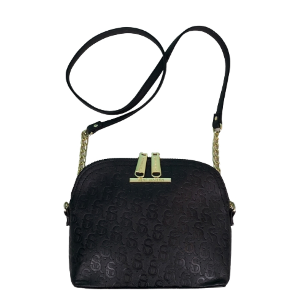 Steve Madden Crossbody monogramed bag with gold hardware, 7x9x3.5, black